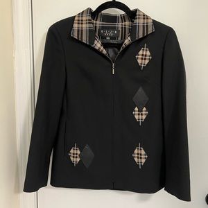 Black Wool Jacket with plaid trim